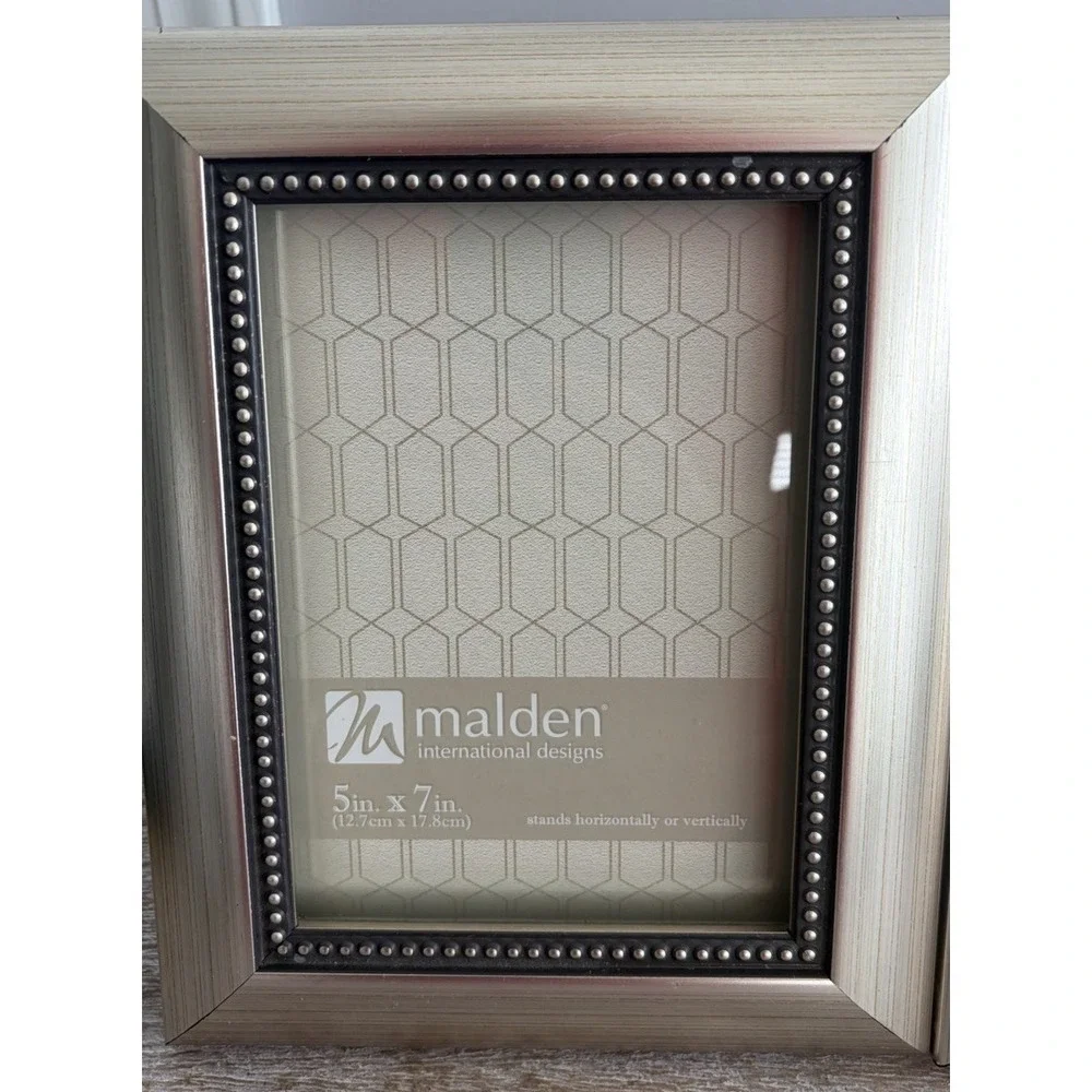 Set Of 2 Malden Silver Tone Picture Frames For 5x7 Photos Contemporary Classic